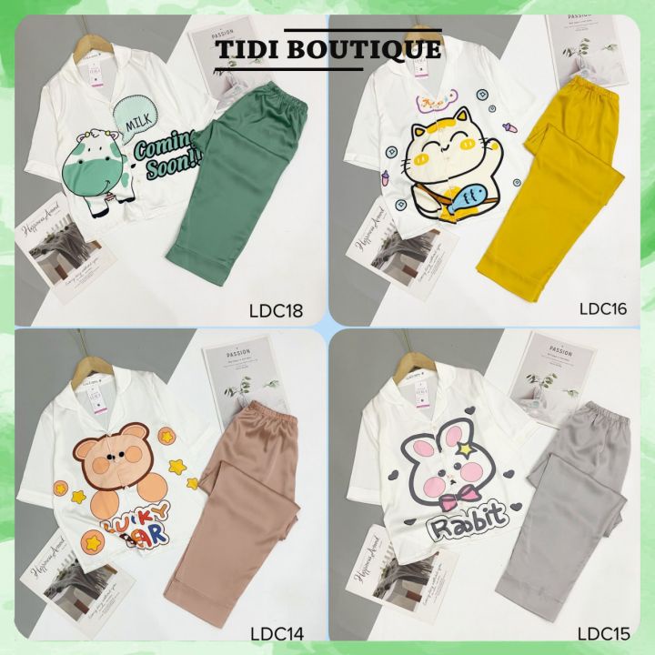 Đồ bộ mặc nhà pijama lụa Latin quần dài in hình dễ thương siêu kute🍀[HÀNG ĐẸP CHUẨN]