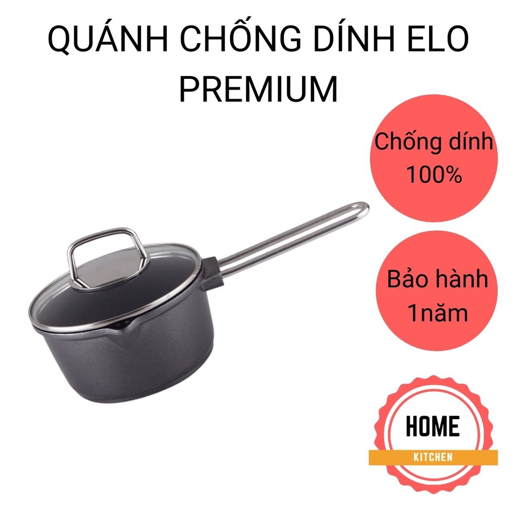 Quánh chống dính Elo cao cấp 16cm. Đáy đúc liền, vòi rót tiện lợi, vung kính chắc chắn. Bảo hành 1 năm