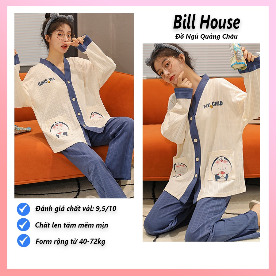 Đồ bộ nữ pijama mặc nhà dài tay dễ thương bigsize cao cấp chất cotton len tăm mềm mịn PJMDAI07
