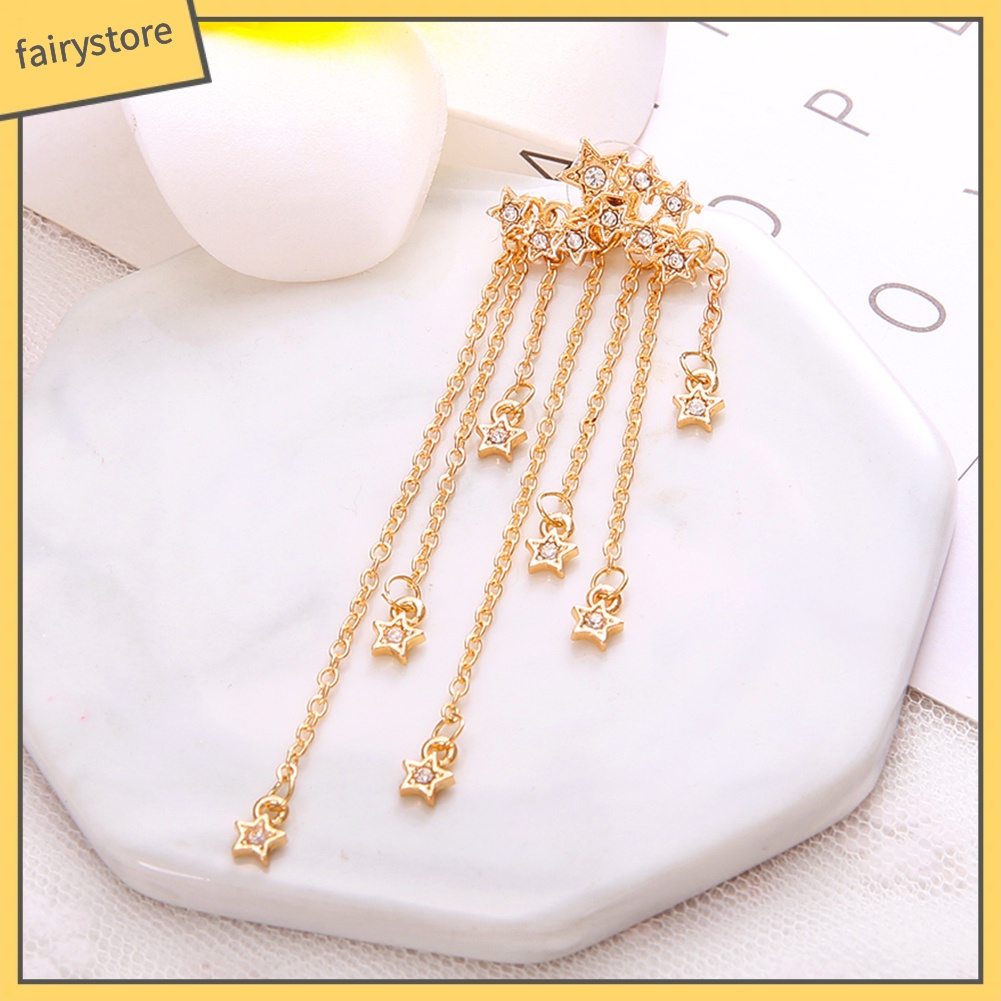 Khuyên tai dáng dài thiết kế tua rua đính ngôi sao độc đáo cho nữ