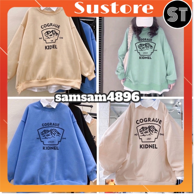 Áo nỉ Cograue ulzang Tay Phồng, Áo Sweater Nỉ Chui Đầu Form Rộng Unisex