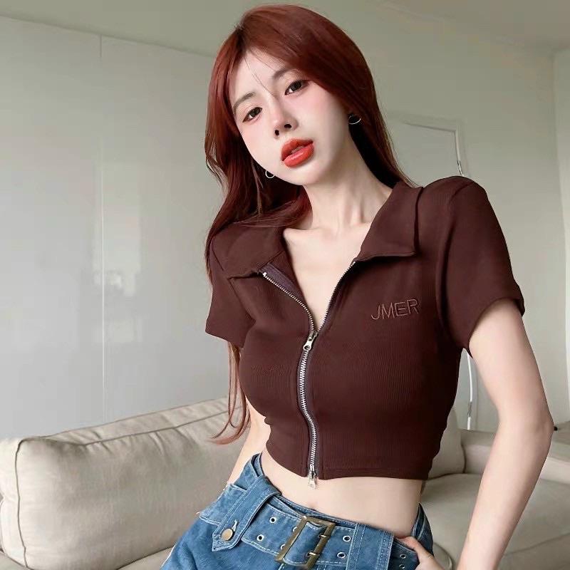 ÁO CROPTOP TAY NGẮN DÂY KÉO BG