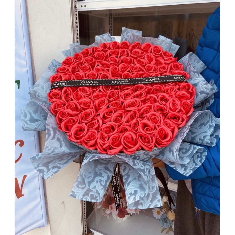 [Quà Tặng Sinh Nhật-Quà 14/2]- Bó hoa hồng sáp 99bông cao cấp tặng kèm thuêp và đèn nháy