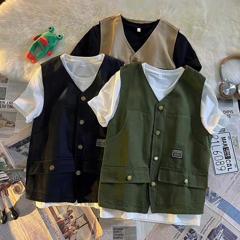 Áo Khoác Ghi Lê Cotton Nhiều Túi Thời Trang Cho Nam