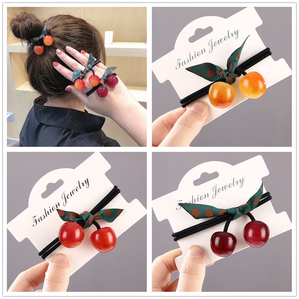 Dây Buộc Tóc Co Giãn Nhiều Màu Sắc Họa Tiết Quả Cherry Dễ Thương Phong Cách Hàn Quốc Cho Nữ