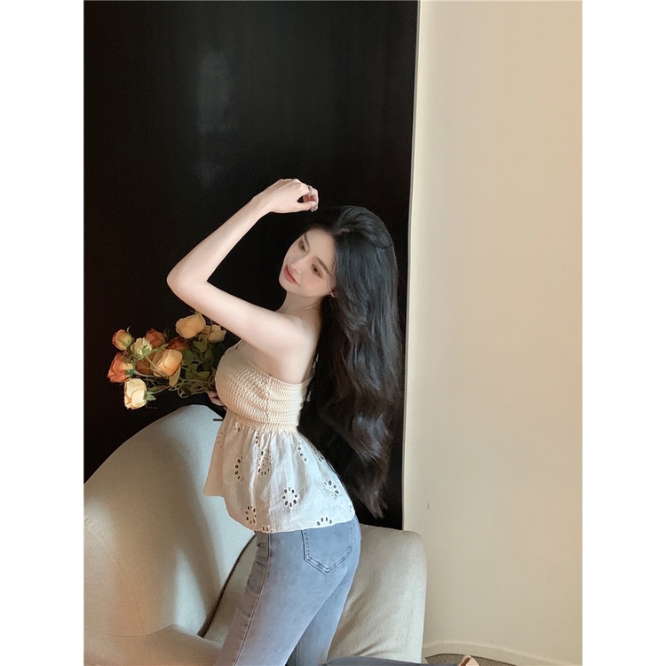 Cocory vn Áo Ống Dệt Kim Hở Lưng Quyến Rũ Thời Trang Mùa Hè Cho Nữ