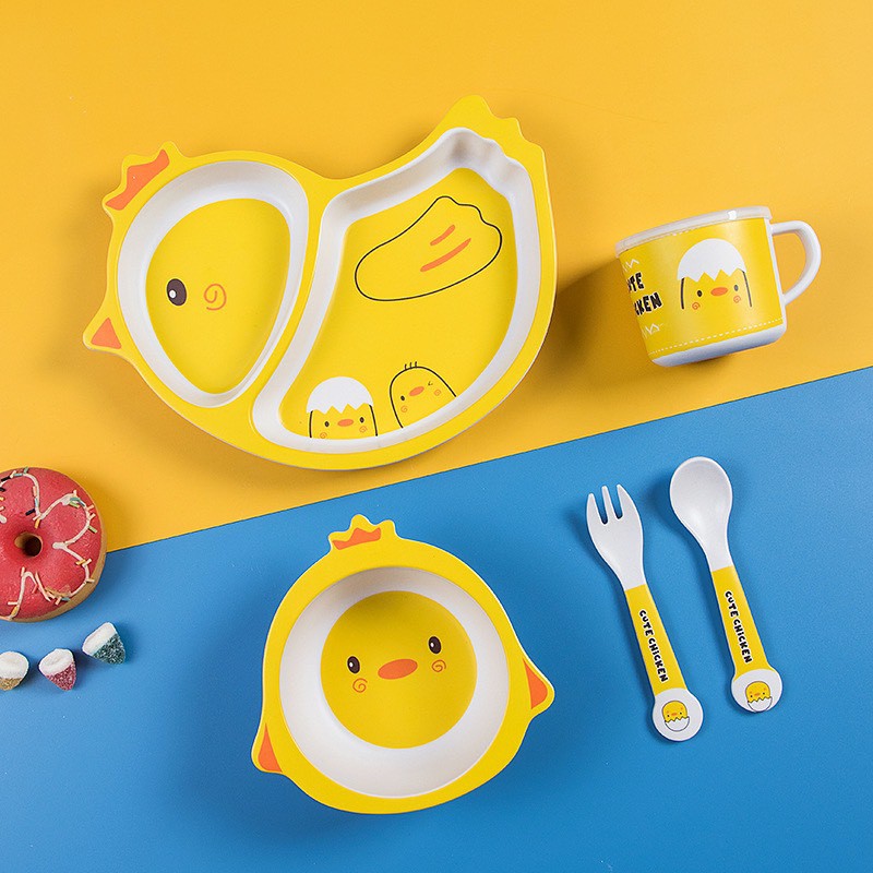 Set 5 món Khay, Bát, Cốc, Dĩa và Thìa  Bamboo Life Hữu Cơ tự nhiên an toàn cho Bé - nhiều mẫu