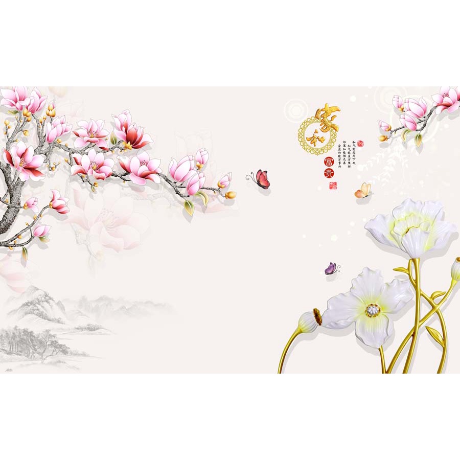 Tranh 3D dán tường phòng khách phong cách INDOCHINE sang trọng, lịch sự mẫu mã đẹp mắt, phù hợp nhiều không gian