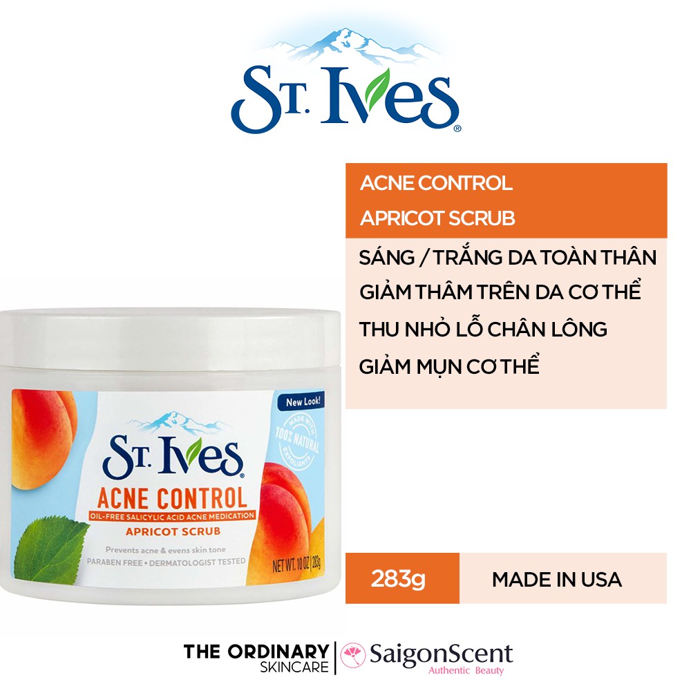 Tẩy tế bào chết toàn thân có hạt St.Ives / Acne Control Apricot Scrub / 283g