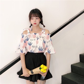 Áo hoa kiểu vai thắt nơ