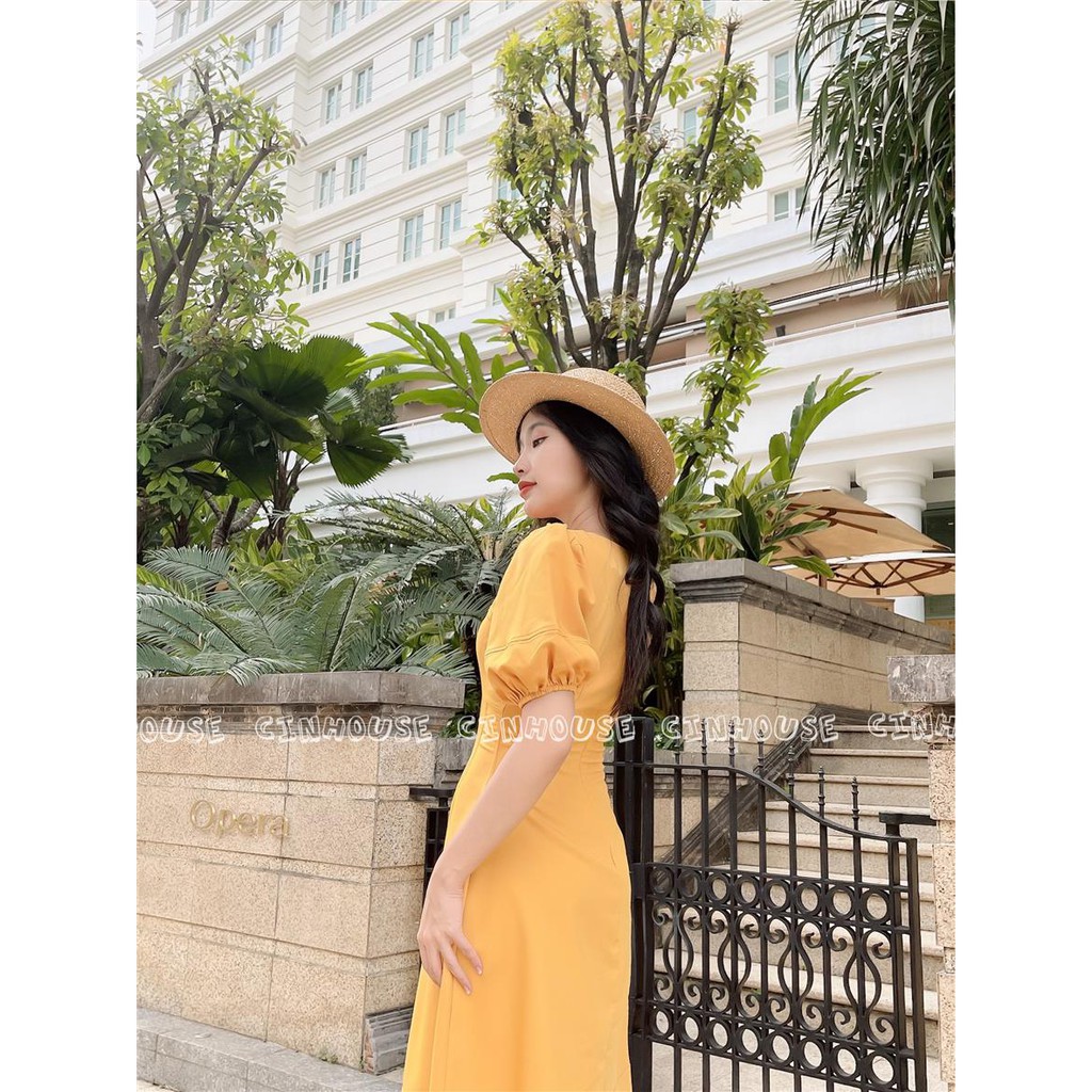 Đầm xòe Ivory 0211 tay phồng chỉ nổi sành điệu Cin House