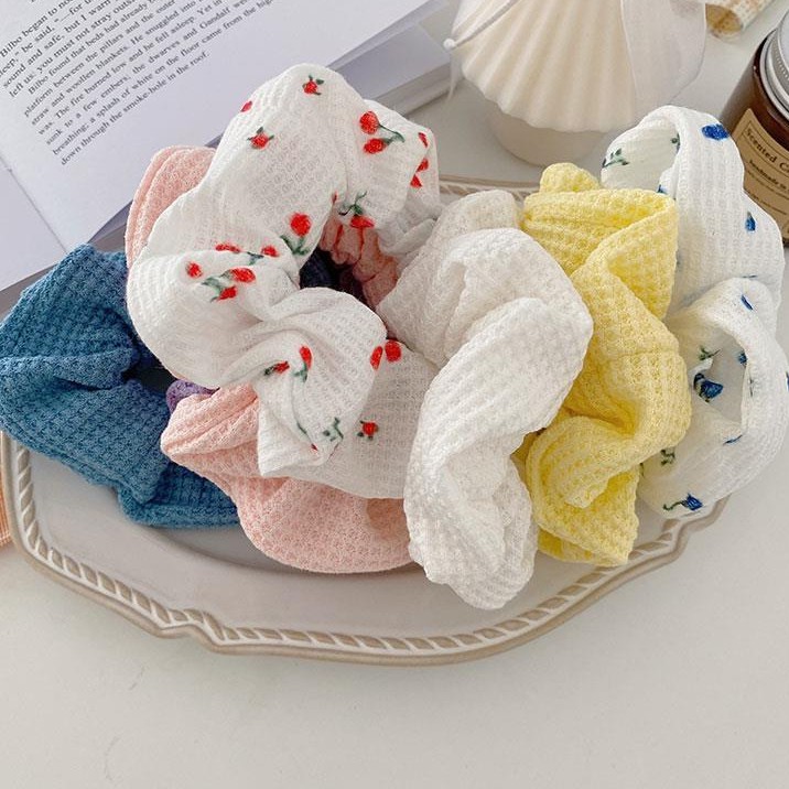 Scrunchie Cột Tóc Vải Gân Nhiều Màu Trơn và Hoa BM Girl Style Hot Trend