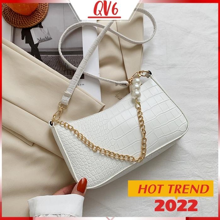Túi xách nữ mini đeo vai đeo chéo kẹp nách nhỏ nhắn thời trang với điểm nhấn chuỗi ngọc dễ mix đồ - QV6 Shop