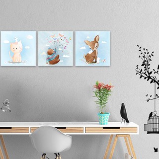 Bộ 3 tranh treo tường cho trẻ em “Những con vật đáng yêu” | Tranh trang trí phòng ngủ em bé W3378