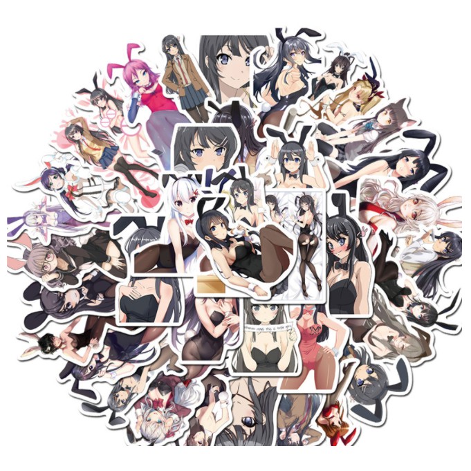 Combo Sticker BUNNY GIRL nhựa PVC không thấm nước, dán nón bảo hiểm, laptop, điện thoại, Vali, xe