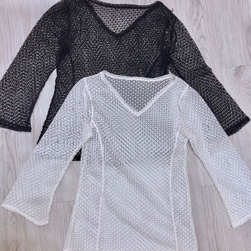 Áo choàng bikini đi biển lưới đen trắng cá tính Chống Nắng Đi Biển cam kết hàng đúng mô tả chất lượng AC006