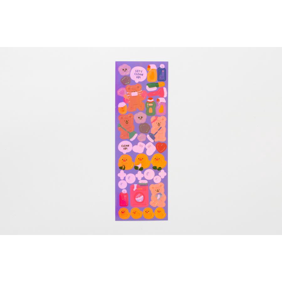 Set 2 Tấm Sticker ARTBOX Hàn Quốc Hình Chú Gấu Đang Dọn Vệ Sinh Phản Quang Lấp Lánh