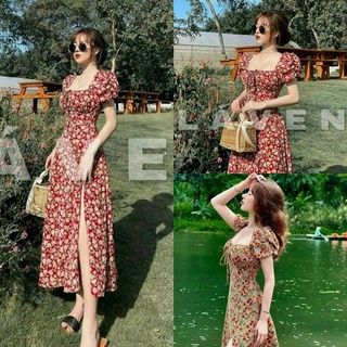 Đầm váy nữ xẻ tà hoa xoè voan lụa cao cấp