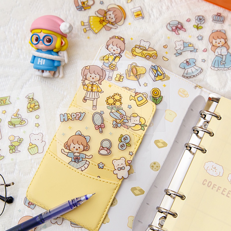 Set chiết 10 tấm sticker hình dán trang trí vuông 8*8cm cute/ vintage.