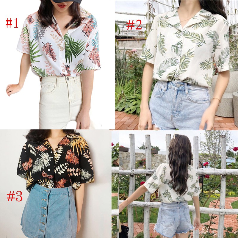 Áo sơ mi IELGY tay ngắn họa tiết lá thời trang trẻ trung dành cho nữ