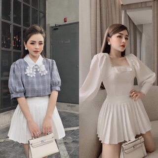 Chân váy dập ly ngắn chât kate khoá sau có quần trong - B5U045