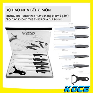 Bộ dao nhà bếp 6 món, bộ dao nhà bếp hợp kim thép phủ gốm ceramic