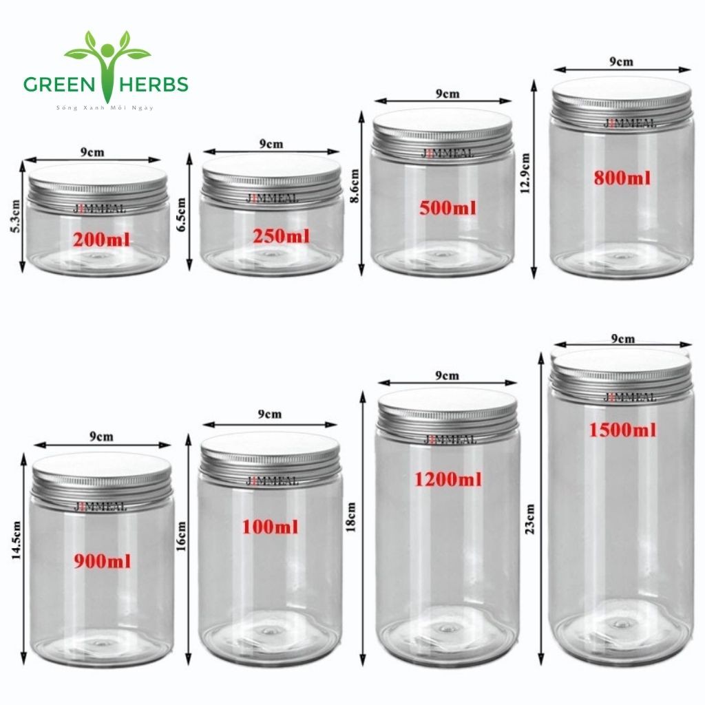 Hộp Nhựa, Hũ Nhựa Pet Nắp Nhôm, Nắp Nhựa Đựng Thực Phẩm, Đồ Khô, Ngũ Cốc 900ml GREEN FOOD | BigBuy360 - bigbuy360.vn
