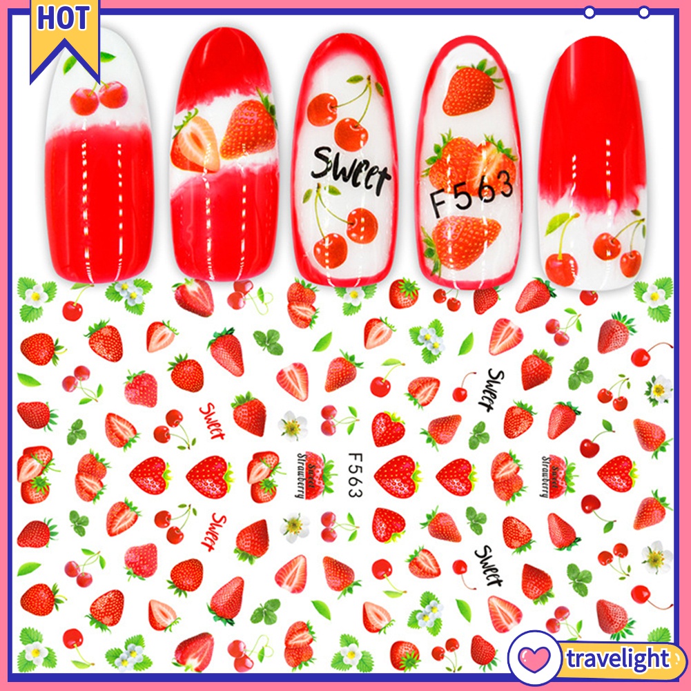 Hình dán trang trí móng tay 3D siêu mỏng hình trái cây, lá, con vật, chữ tiếng Anh