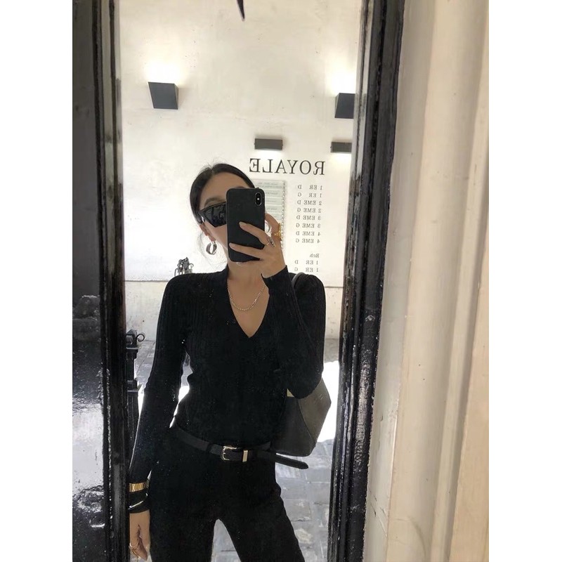 Áo len gân cao cấp cổ tim tay dài | BigBuy360 - bigbuy360.vn