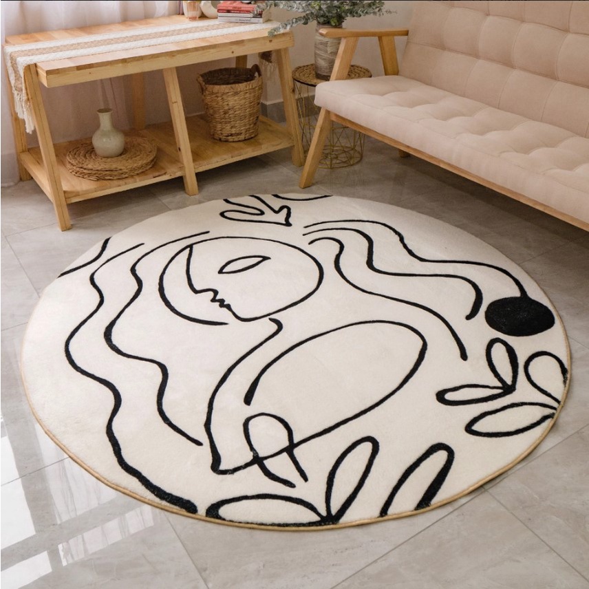 Thảm Tròn Lông Cừu Trang Trí Phòng Khách Phòng Ngủ Họa Tiết Bắc Âu