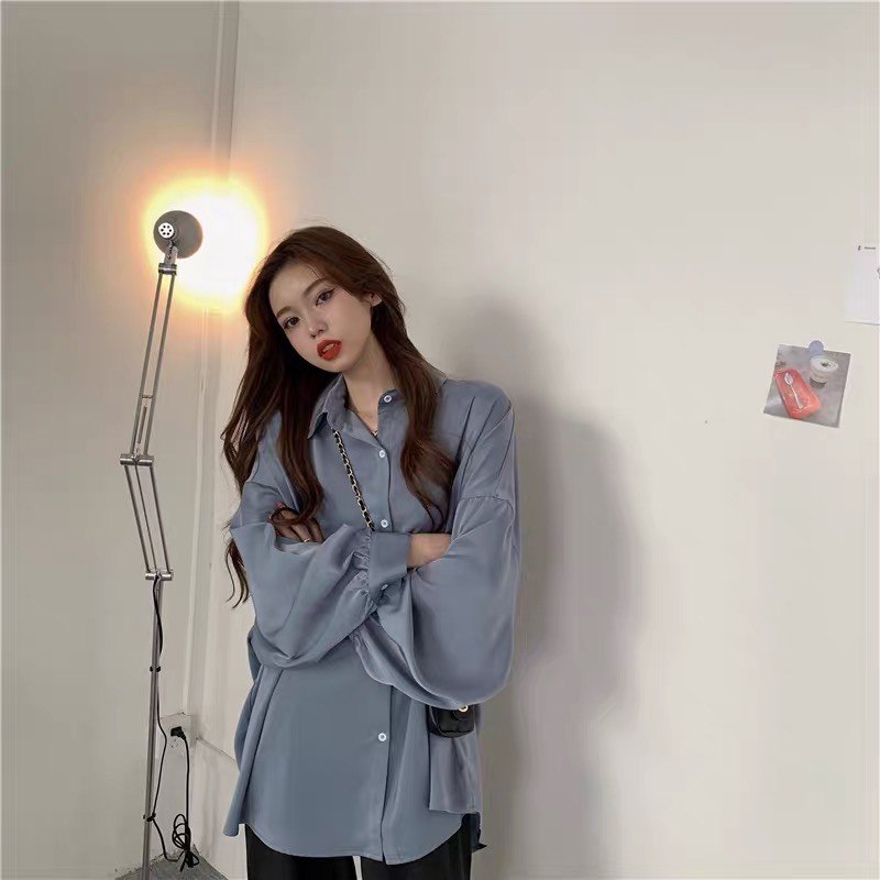 Áo Sơ Mi Nữ Form Rộng Dáng Dài Oversize Chất Lụa Tăm