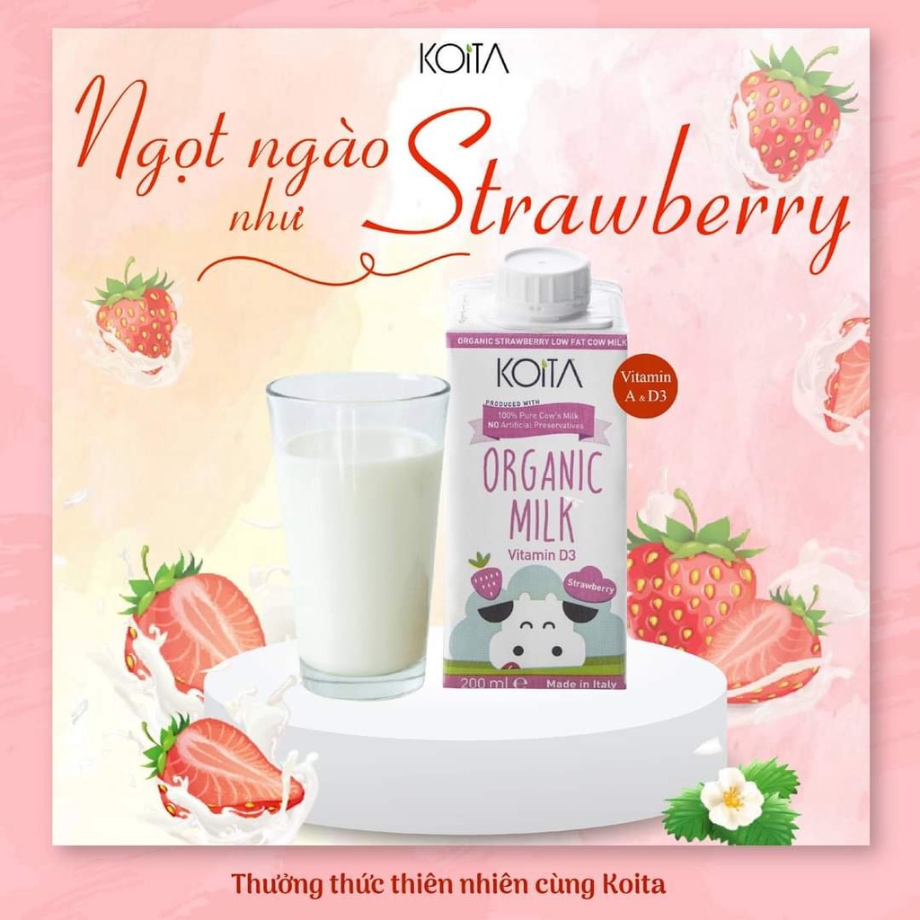 [KOITA] Sữa bò hữu cơ vị dâu 200ml