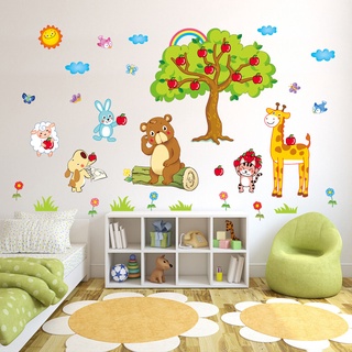 Decal dán tường vườn thú cây táo