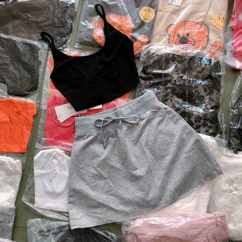 Set 2 món áo dây chân váy có lót trong form chữ A