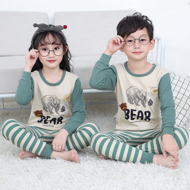 Bộ đồ ngủ chất liệu cotton in họa tiết động vật hoạt hình cho bé cao từ 100-150cm