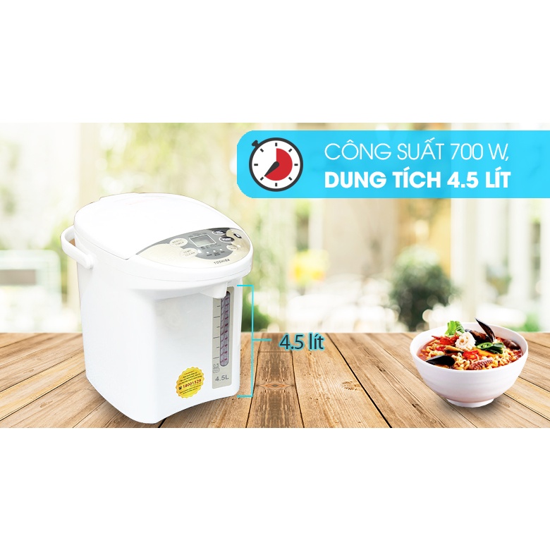 Bình thủy điện Toshiba PLK-45SF(WT)VN - Dung tích 4.5 lít - Bảo hành 1 năm chính hãng