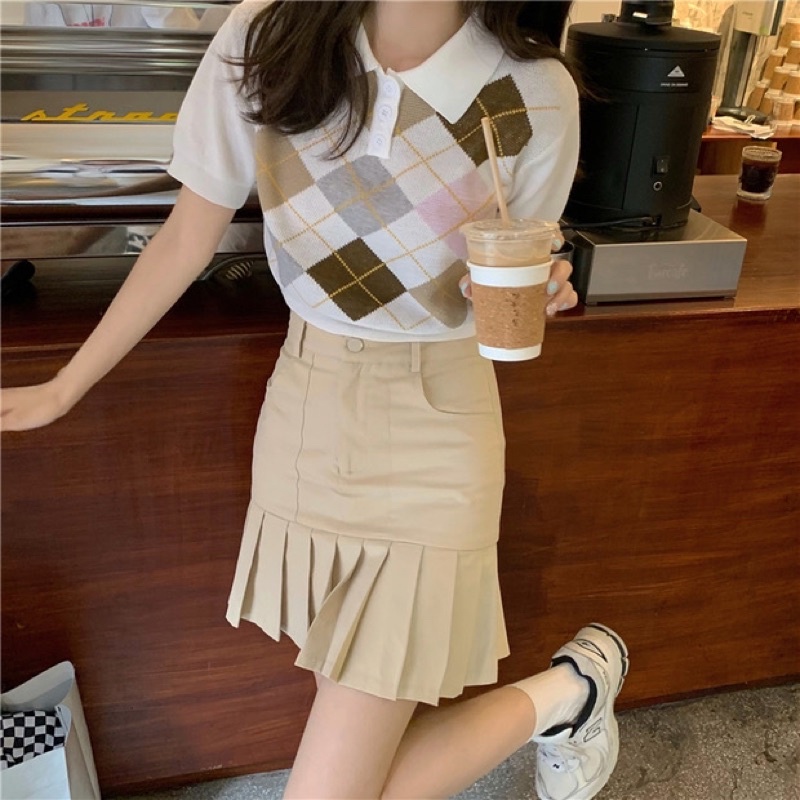 Áo Polo ngắn cổ hoạ tiết hình thoi