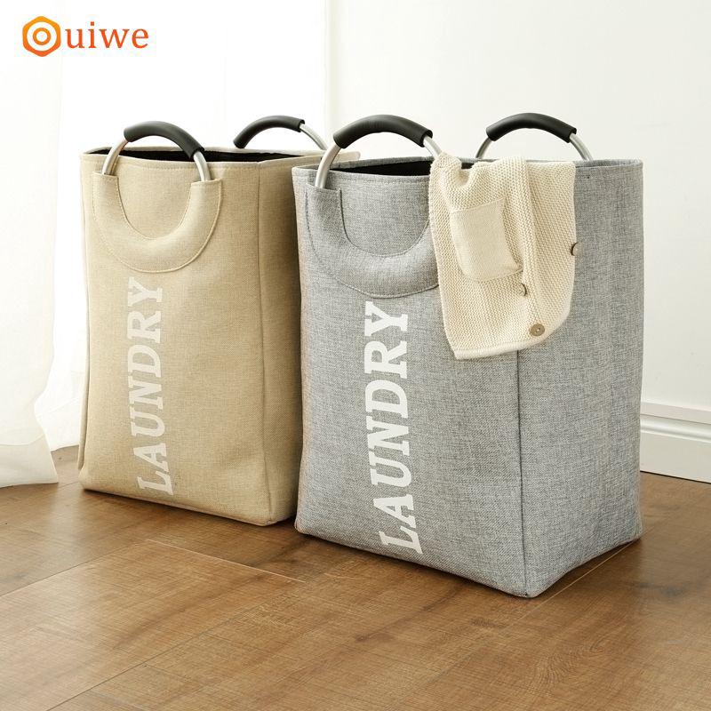 Túi vải tay cầm bằng nhôm đựng quần áo/đồ chơi in chữ Laundry kích thước 32x28x49cm