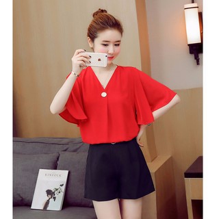 Áo kiểu tay loe cindy màu đỏ
