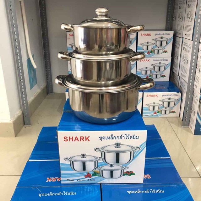 BỘ GỒM 3 NỒI INOX SHARK THÁI LAN INOX 304 DÀY CHẮC CHẮN