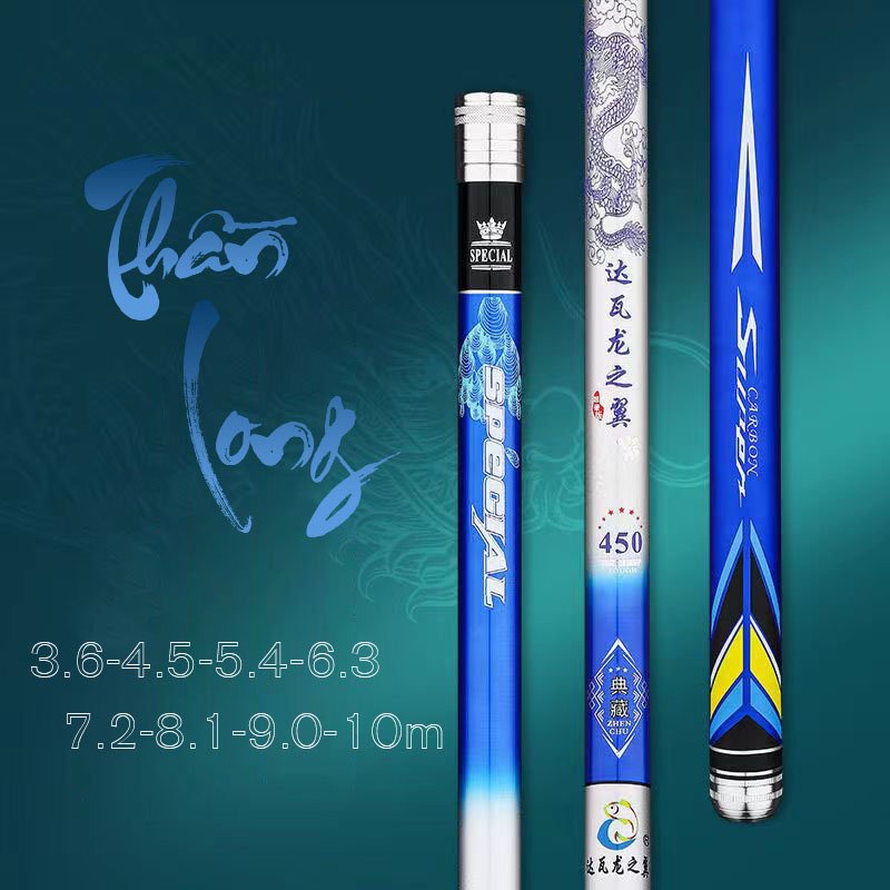 Cần Câu Thần Long (Hoa Mực Nước) 6H Cần Câu Đài Câu Đơn Carbon Cần Câu Cá Cao Cấp Tặng Ngọn Phụ