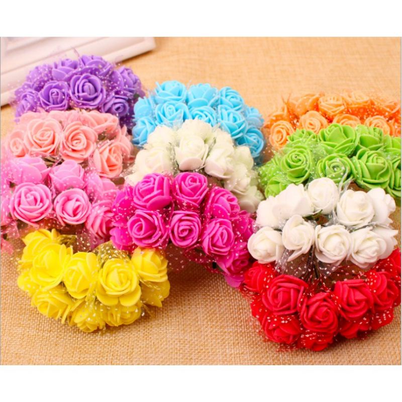 Hoa xốp cỡ nhỏ 2,5cm màu đỏ, làm bánh sinh nhật,vòng hoa đội đầu, bịch 144b