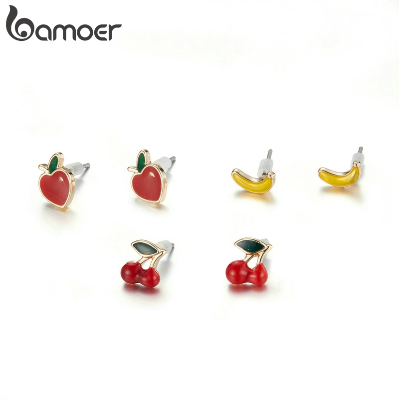 Set bông tai BAMOER hình bướm/trái cây đính đá thời trang dành cho nữ