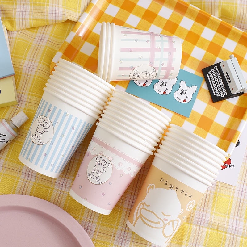 Set 10 cốc giấy , ly đựng nước họa tiết hoạt hình dễ thương dùng cho nước nóng và lạnh
