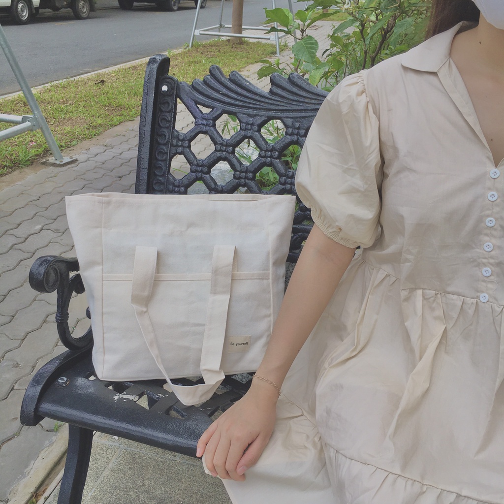 [Tặng kèm deal shock 19k, 45k] Túi Sunny tote bag kem vải canvas mộc Tadi house