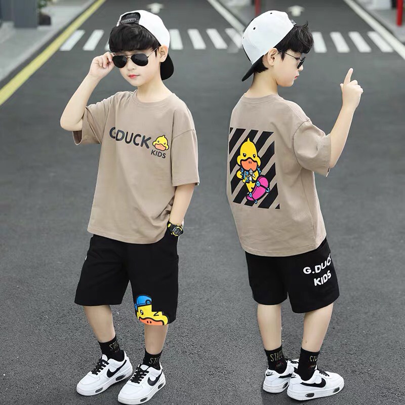 Quần áo trẻ em BABEKIDS,Đồ bộ bé trai cotton hình in Vịt sọc G.DUCK KIDS,thời trang cho trẻ em từ 13đến 50kg