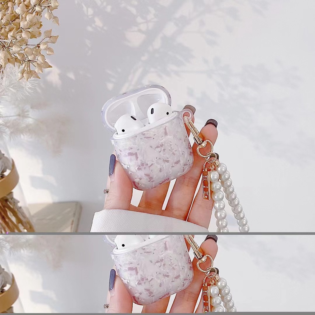 Vỏ bảo vệ hộp sạc tai nghe Bluetooth Airpods 1/2 pro mềm hình hoa tím có dây đeo