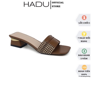 Dép cao gót đế vuông 3cm guốc quai bản ngang caro hadu cd133 - bảo hành 24 tháng