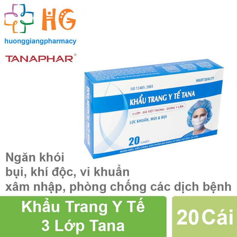 Khẩu trang y tế 3 lớp Tana (Hộp 20 và 50 cái)