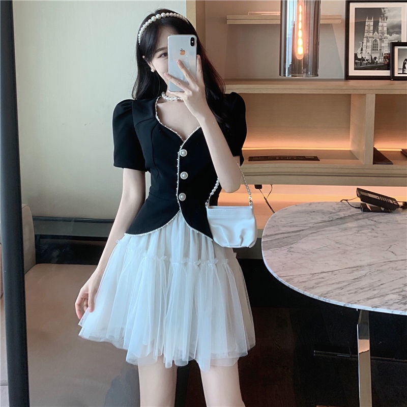 Bộ Áo Ngắn Tay + Chân Váy Lưới Lưng Cao 2 Mảnh Thời Trang Mùa Hè Mới Cho Nữ | BigBuy360 - bigbuy360.vn